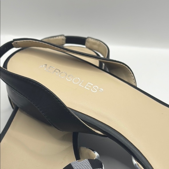 AEROSOLES downtime Black and White Sandals with Gingham Bow - Picture 4 of 7
